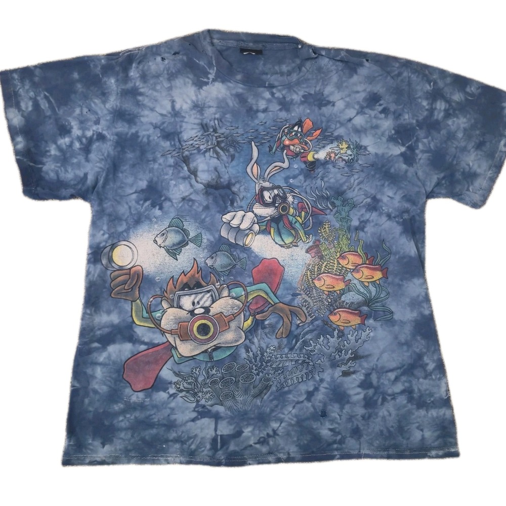 Vintage 90s Changes Looney Tunes Bugs Bunny Taz Tie Dye Single Stitch T Shirt XL